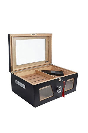 Falconetti Siyah 2 Katlı Camlı Humidor Puro Kutusu rc21