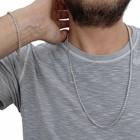 Chavin 4 mm. Gri Çelik Erkek Bileklik Zincir Takım er34-4