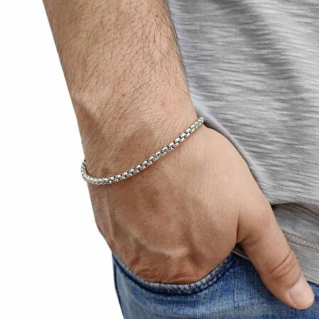 Chavin 4 mm. Gri Çelik Erkek Bileklik Zincir Takım er34-4