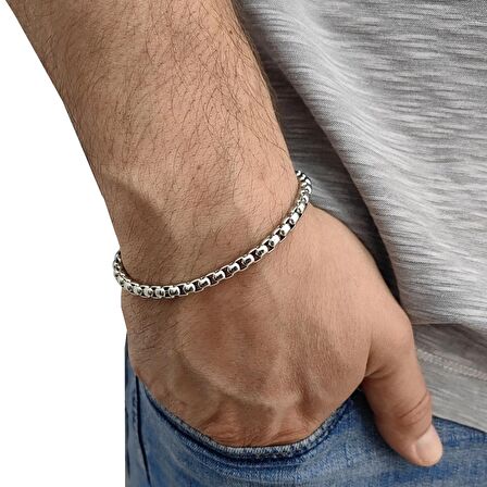 Chavin 5 mm. Gri Çelik Erkek Bileklik Zincir Takım er34-5