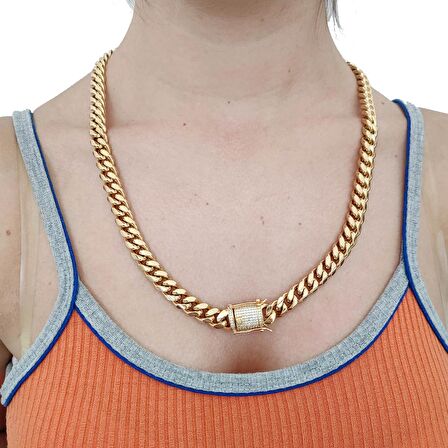 Chavin Taşlı Gold 60 cm. 10 mm. Erkek Bayan Çelik Zincir es50sr