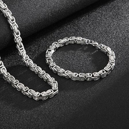 Chavin 5 mm. Kral Gri Çelik Erkek Bileklik Zincir Takım et11
