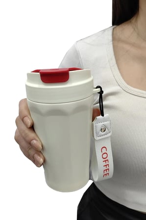 Komple 304 L Çelik Beyaz 410 ml Kahve El Termos Mug cin398by