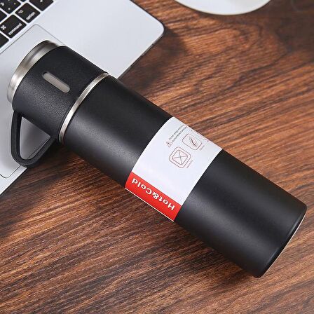 304 L Çelik Mat Siyah 500 ml Bardaklı Kahve Termos Mug cin408sy