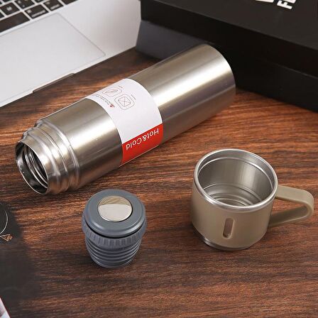 304 L Çelik Bej 500 ml Bardaklı Kahve Termos Mug cin408bj