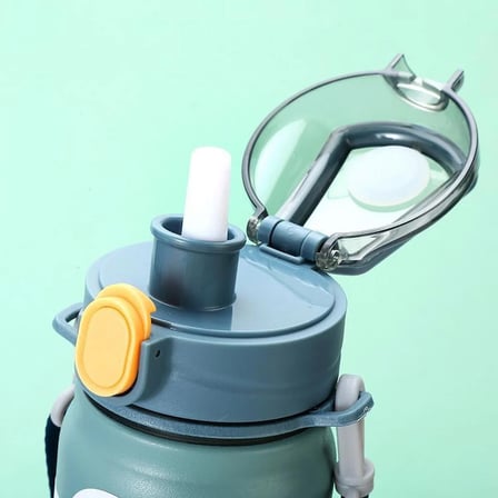 304 L Çelik Mavi 600 ml Askılı ve Pipetli Matara Suluk cin411mv
