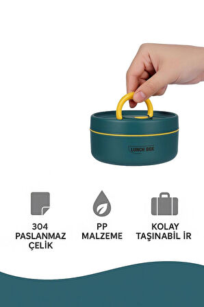 304 Çelik Mavi 430 ml Yemek Saklama Kabı Sefer Tası cin417mv