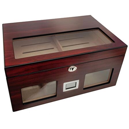 Falconetti Bordo 2 Katlı Camlı Dijital Humidor Puro Kutusu rc59kr