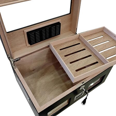 Falconetti Siyah 2 Katlı Camlı Dijital Humidor Puro Kutusu rc59sy