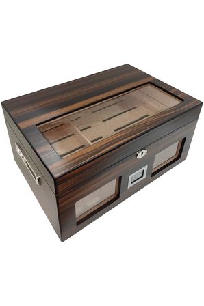 Kahverengi 2 Katlı Camlı Dijital Humidor Puro Kutusu rc59kh