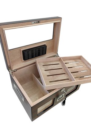 Kahverengi 2 Katlı Camlı Dijital Humidor Puro Kutusu rc59kh