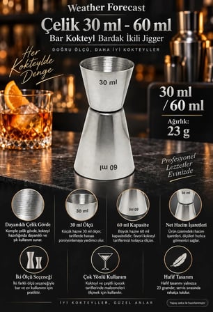 Çelik 30 ml - 60 ml 30/60 Bar Kokteyl Bardak İkili Jigger cin435