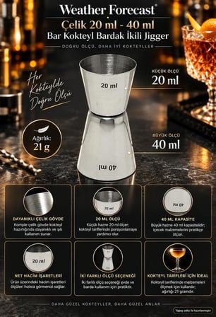Çelik 20 ml - 40 ml 20/40 Bar Kokteyl Bardak İkili Jigger cin437