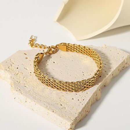 Chavin 8 mm Gold Çelik Bayan Zincir Bileklik et83sr