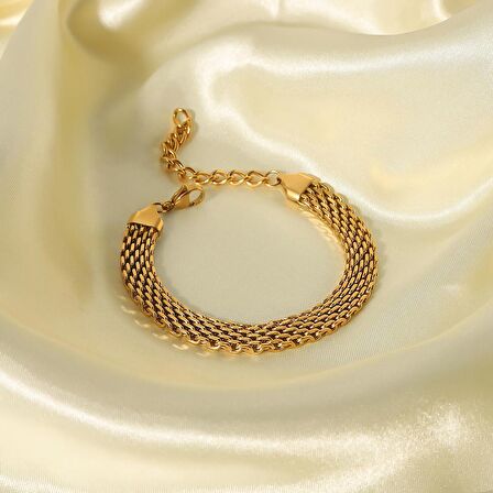 Chavin 8 mm Gold Çelik Bayan Zincir Bileklik et83sr
