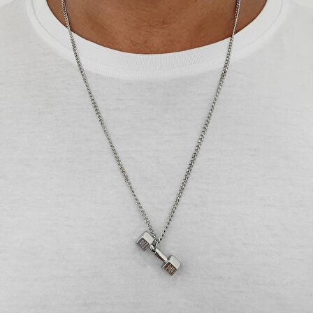 Chavin Gri Dambıl Halter Dizayn Çelik Erkek Kolye et94