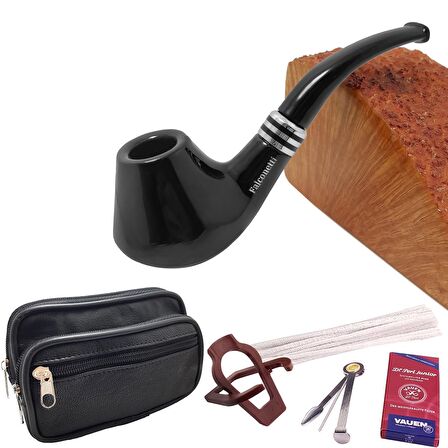 Falconetti Siyah Parlak Sandalwood Bilezikli Ahşap Pipo Seti rc99-takim