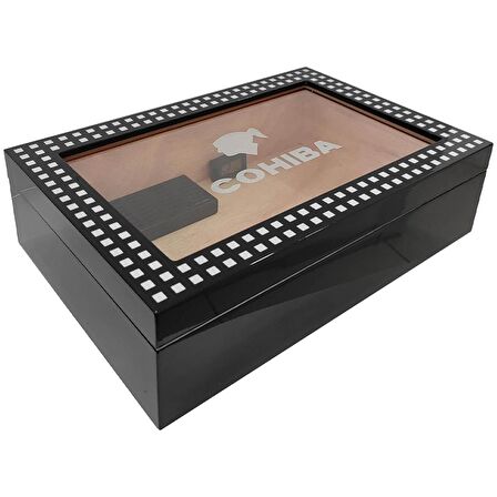 Cohiba Piyano Black Siyah Camlı Humidor Puro Kutusu rc39