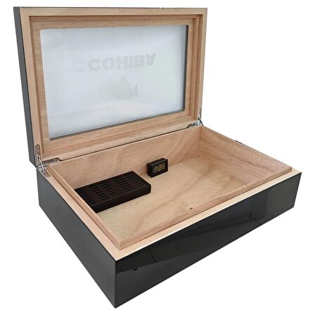 Cohiba Piyano Black Siyah Camlı Humidor Puro Kutusu rc39