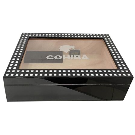 Cohiba Piyano Black Siyah Camlı Humidor Puro Kutusu rc39