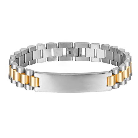 Chavin 10 mm. Gri Gold Paslanmaz Çelik Erkek Künye Bileklik ea40bysr