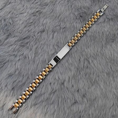 Chavin 10 mm. Gri Gold Paslanmaz Çelik Erkek Künye Bileklik ea40bysr