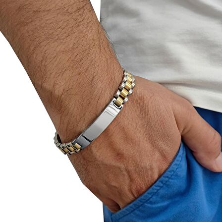 Chavin 10 mm. Gri Gold Paslanmaz Çelik Erkek Künye Bileklik ea40bysr