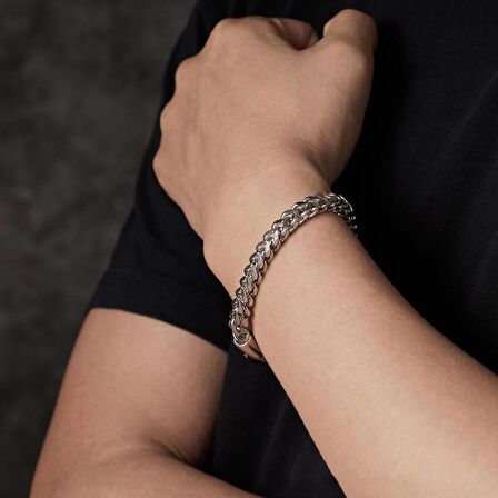 Chavin Zincir Model 6 mm. Gri Paslanmaz Çelik Erkek Bileklik eu03by