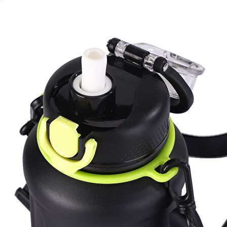 316 L Çelik Siyah 680 ml Askılı ve Pipetli Matara Suluk cin468sy