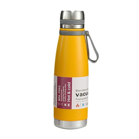 316 L Çelik Sarı 520 ml Sıcak Soğuk Vacuum Bottle Matara Suluk cin478sr