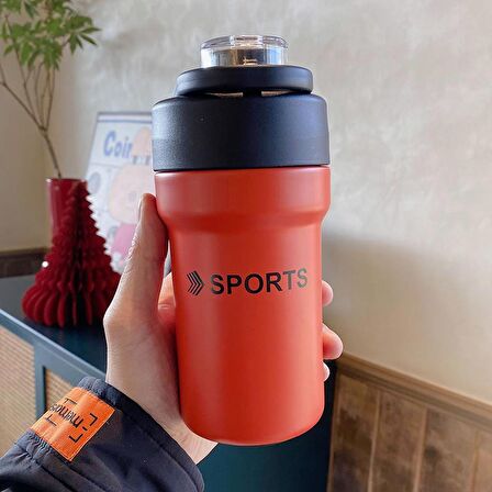 304 L Çelik Kırmızı 500 ml  Pipetli Spor Suluk Matara cin482kr