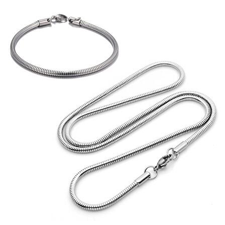 Chavin 3 mm. Gri Çelik Erkek Bileklik Zincir Takım eu35