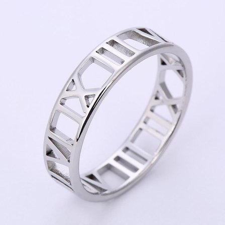 Chavin 6 mm. Çelik Gri Roma Rakam Kadın Yüzük eu32by