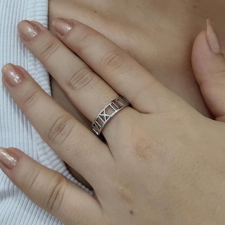 Chavin 6 mm. Çelik Gri Roma Rakam Kadın Yüzük eu32by
