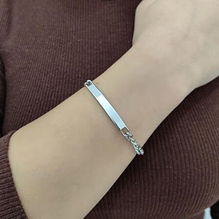 Chavin 5 mm Gri Çelik Künye Model Kadın Yassı Zincir Bileklik eu37