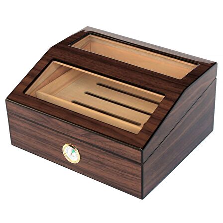 İspanyol Sediri 2 Kat Camlı Açık Kahverengi Humidor Puro Kutusu ra93akhv