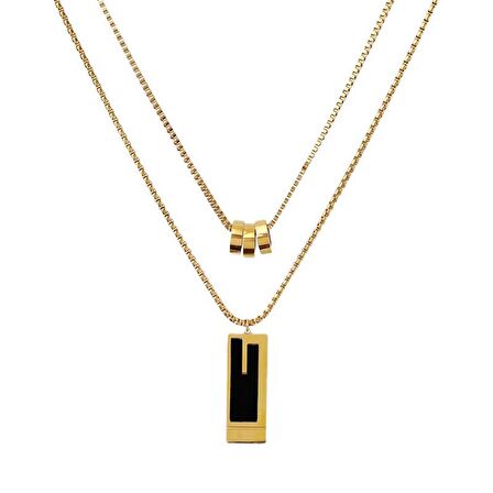 Chavin Çelik Gold 2 kolyeli 2 Zincirli Bayan Kolye eu46sr