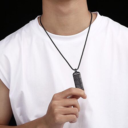 Chavin Çelik Siyah Lastik Desen Hip-hop Retro Erkek Kolye eu47sy