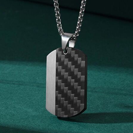 Chavin Karbon Fiber Siyah Dogtag Asker Künyesi Çelik Erkek Kolye eu50