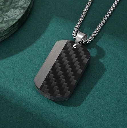 Chavin Karbon Fiber Siyah Dogtag Asker Künyesi Çelik Erkek Kolye eu50