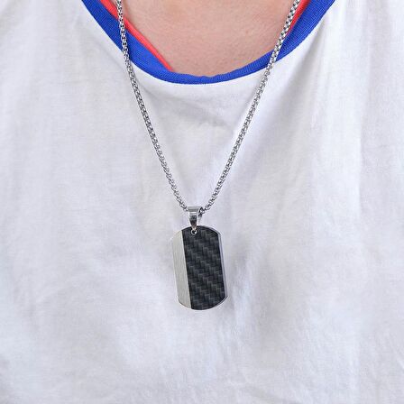 Chavin Karbon Fiber Siyah Dogtag Asker Künyesi Çelik Erkek Kolye eu50