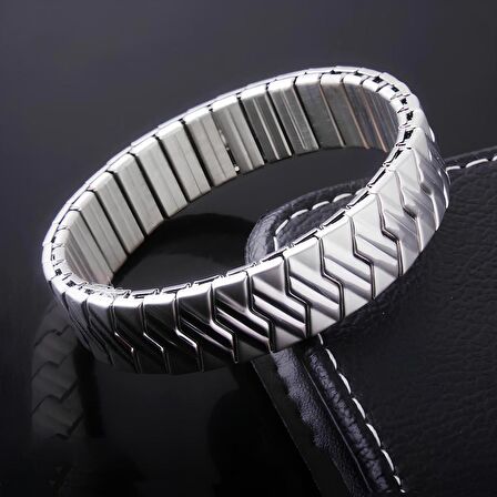 Chavin Gri Parlak 14 mm Lastikli Unisex Çelik Bileklik eu74