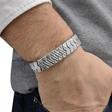 Chavin Gri Parlak 14 mm Lastikli Unisex Çelik Bileklik eu74