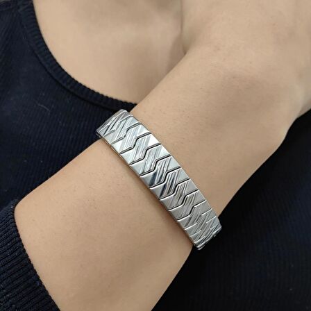 Chavin Gri Parlak 14 mm Lastikli Unisex Çelik Bileklik eu74