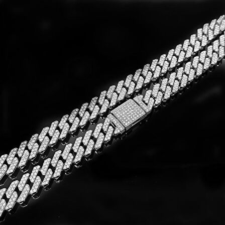 Chavin 12 mm. Gri Kalın 60 cm. Taşlı Alloy Erkek Zincir eu77by