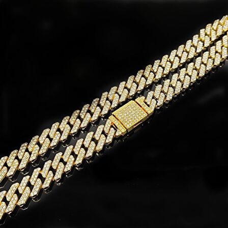 Chavin 12 mm. Gold Kalın 60 cm. Taşlı Alloy Erkek Zincir eu77sr