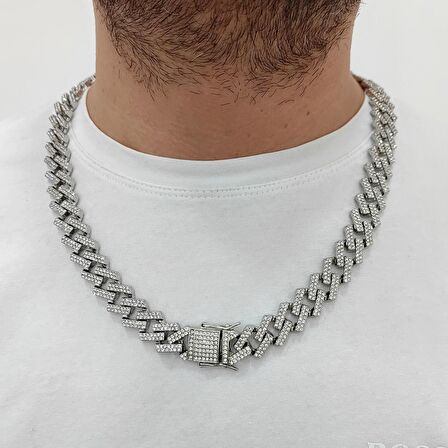 Chavin 15 mm. Gri Kalın 60 cm. Taşlı Alloy Erkek Zincir eu78by