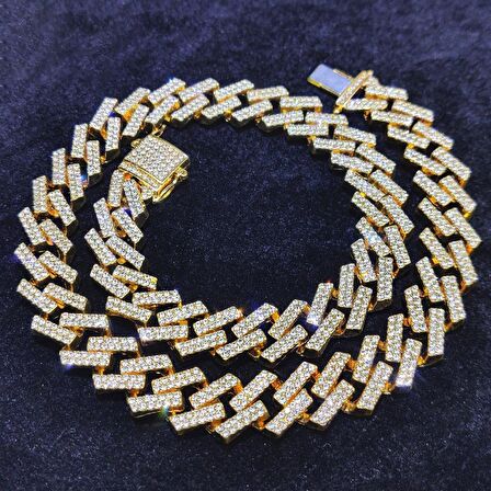 Chavin 15 mm. Gold Kalın 45 cm. Taşlı Alloy Kadın Zincir eu79sr