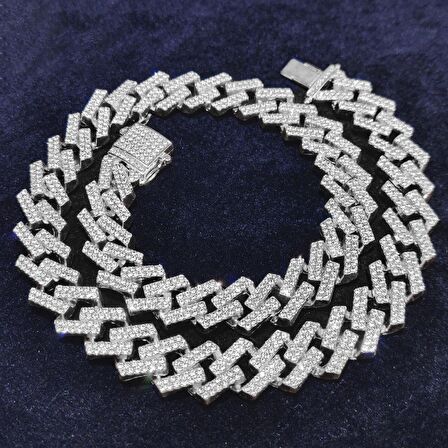 Chavin 15 mm. Gri Kalın 45 cm. Taşlı Alloy Kadın Zincir eu79by