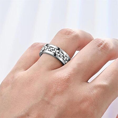 Chavin Parlak Gri Ortası Hareketli Çelik Dönen  Bayan Erkek Stres Yüzük eu85by